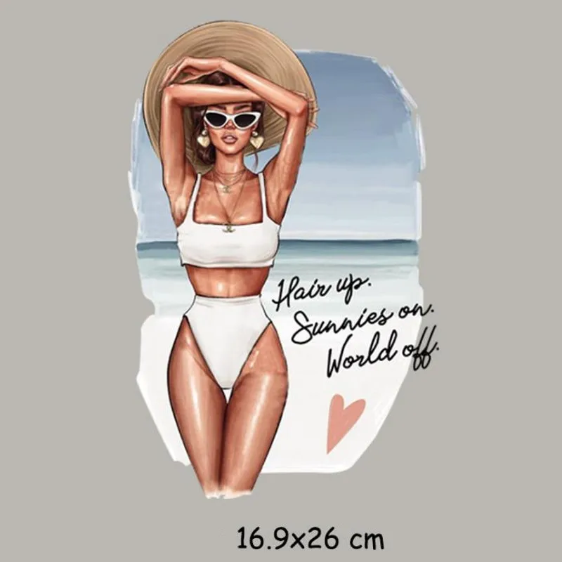 

Heat Transfer Clothes T-Shirt Thermal Stickers Decoration Printing 16.9x26cm Fashion Sandy Beauty Girl Iron on Patches for DIY