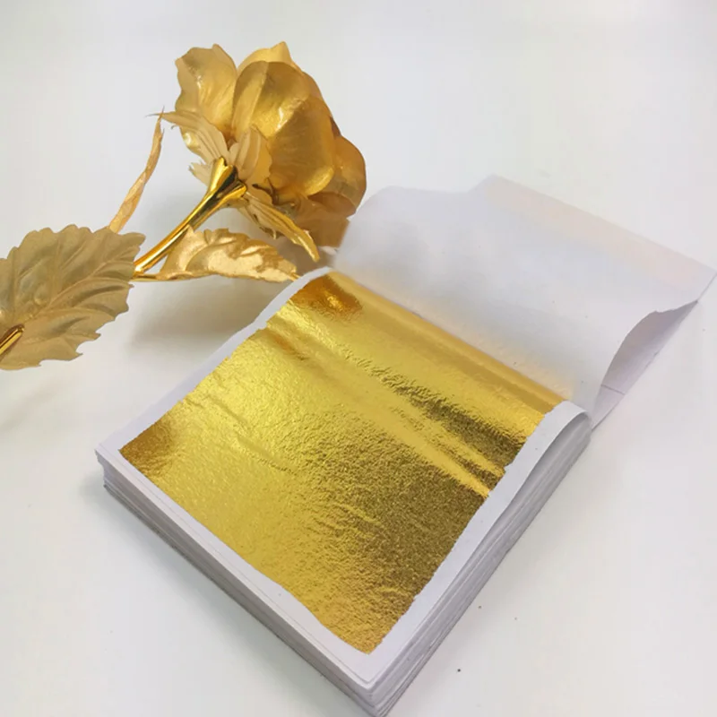 

100pcs Imitation Gold Silver Foil Paper Leaf Sheet Gilding DIY Art Craft Paper Birthday Party Wedding Cake Dessert Decorations
