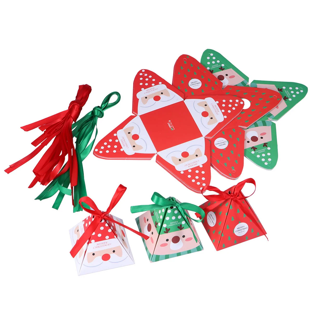 

Boxes Christmas Gift Box Holiday Candy Treat Goodie Small Paper Cookie Favors3D Trianglepresents Wrapping Party Favor Bags