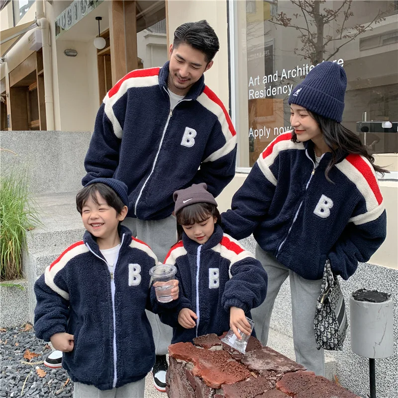 

Fashion Family Clothes Dad Mom And Daughter Son Matching Coats Children Warm Polar Fleece Zipper Sweatshirt Women Winter Jacket