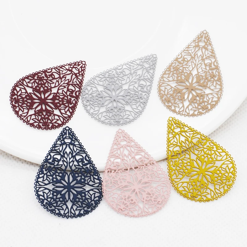 

20pcs/Lot New Arrival Filigree Stamping Charms Spray Paint Metal Water Droplets Hollow Pendant for Jewelry Making Accessories