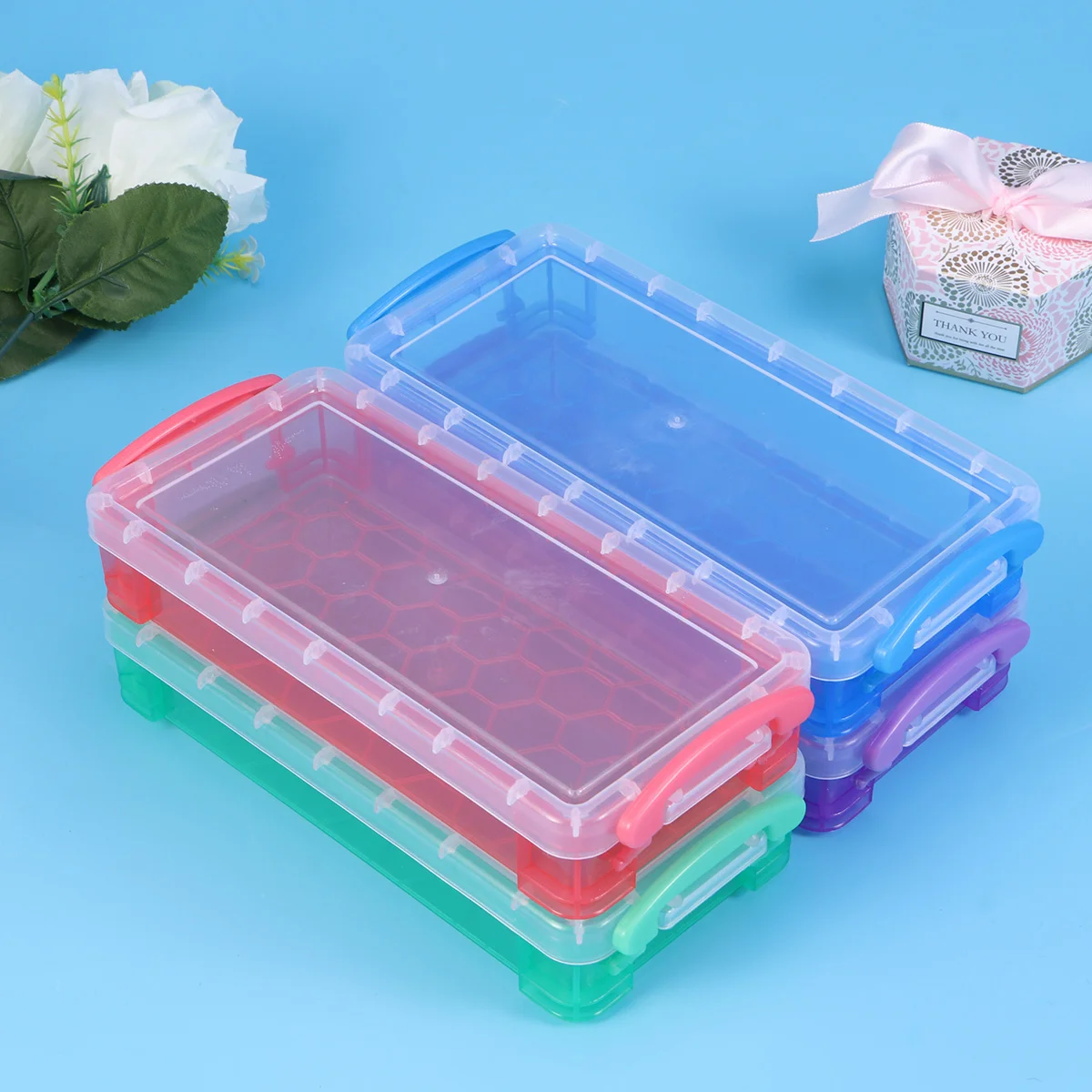 

4pcs Multi-functional Transparent Pencil Case Plastic Pencil Box Storage Case Stationery Supplies for School Office (Random