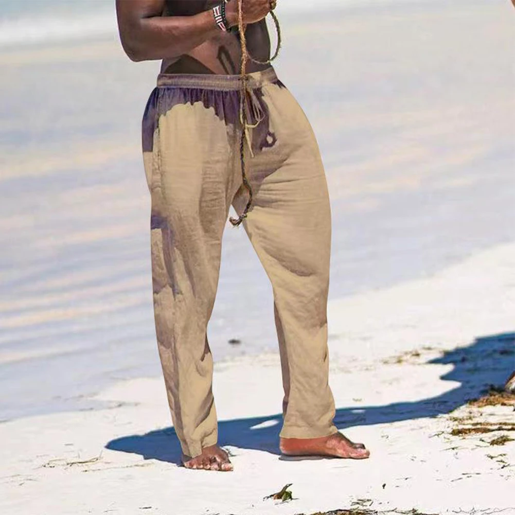 

Stylish and Versatile Men's Sporty Straight Pants with Elasticated Drawstring Waist Perfect for Beach and Yoga
