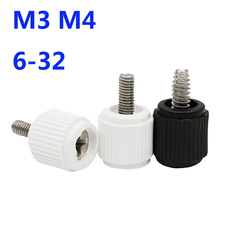 

Plastic Hand Screw White Black Plastic Head Cross Groove Bolt Computer Case Screw M3 M4 6-32 Plastic Head Carbon Steel Thread