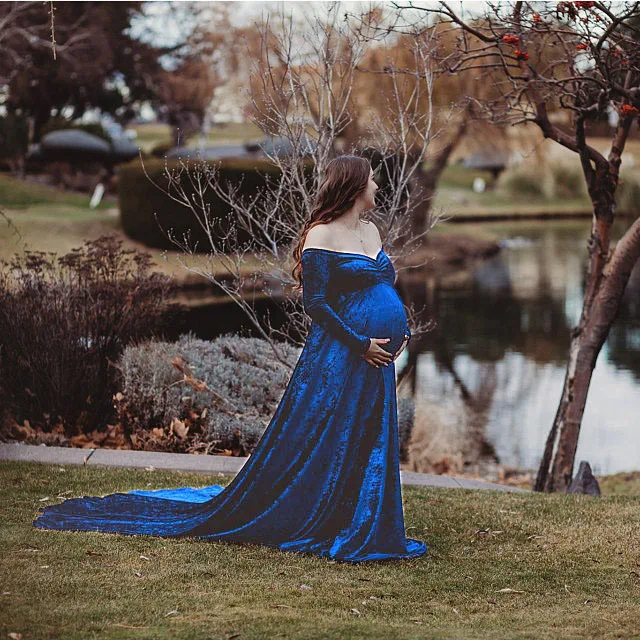 New Elegence Maternity Dresses Pleuche Long Pregnancy Photography Dress Maxi Maternity Gown For Pregnant Women Photo Shoot Props