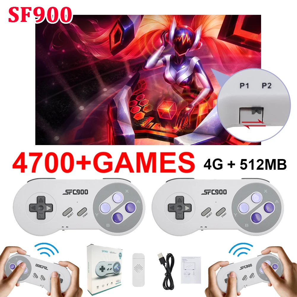 Фото SF900 HD TV Retro Game Console ideo Console With Wireless Game Controller 4700 Games 2.4G Wireless Receiver HDMI Game Consoles №1