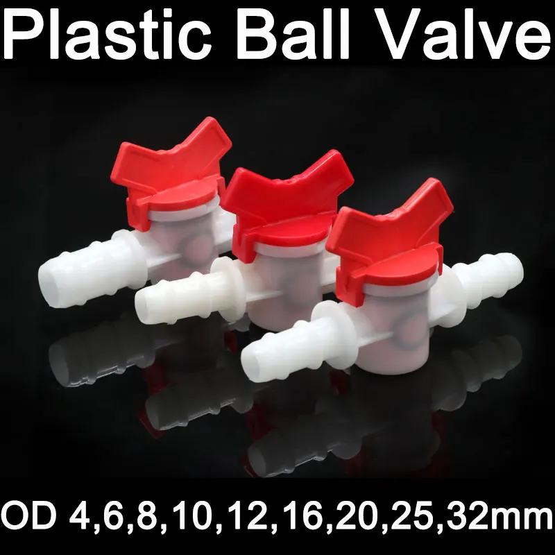 1pcs Platics 4mm 6mm 8mm 10mm 12mm 16mm 20mm PVC Hose Barb Two Way Plastic Ball Valve Aquarium Garden Micro Irrigation Connector