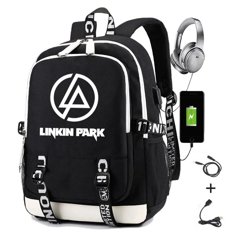 

Rock Band L-Linkins Parks Backpack for Men Trave Canvas Printing Boys Girls School Bags Women Laptop Backpack with Usb Charging