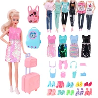 31pcs set accessories toys for barbie dolls 6 tops and pants 4 dress 8 traving accessories 10 shoes 1 suitcase 2 bag