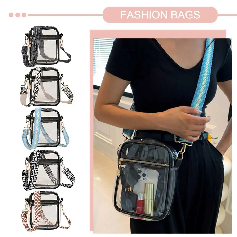 

PVC Clear Bag Stadium Approved Tote Adjustable Zipper Closure Women Men Purse Transparent Bag Outdoor Travel Crossbody Bag 2023