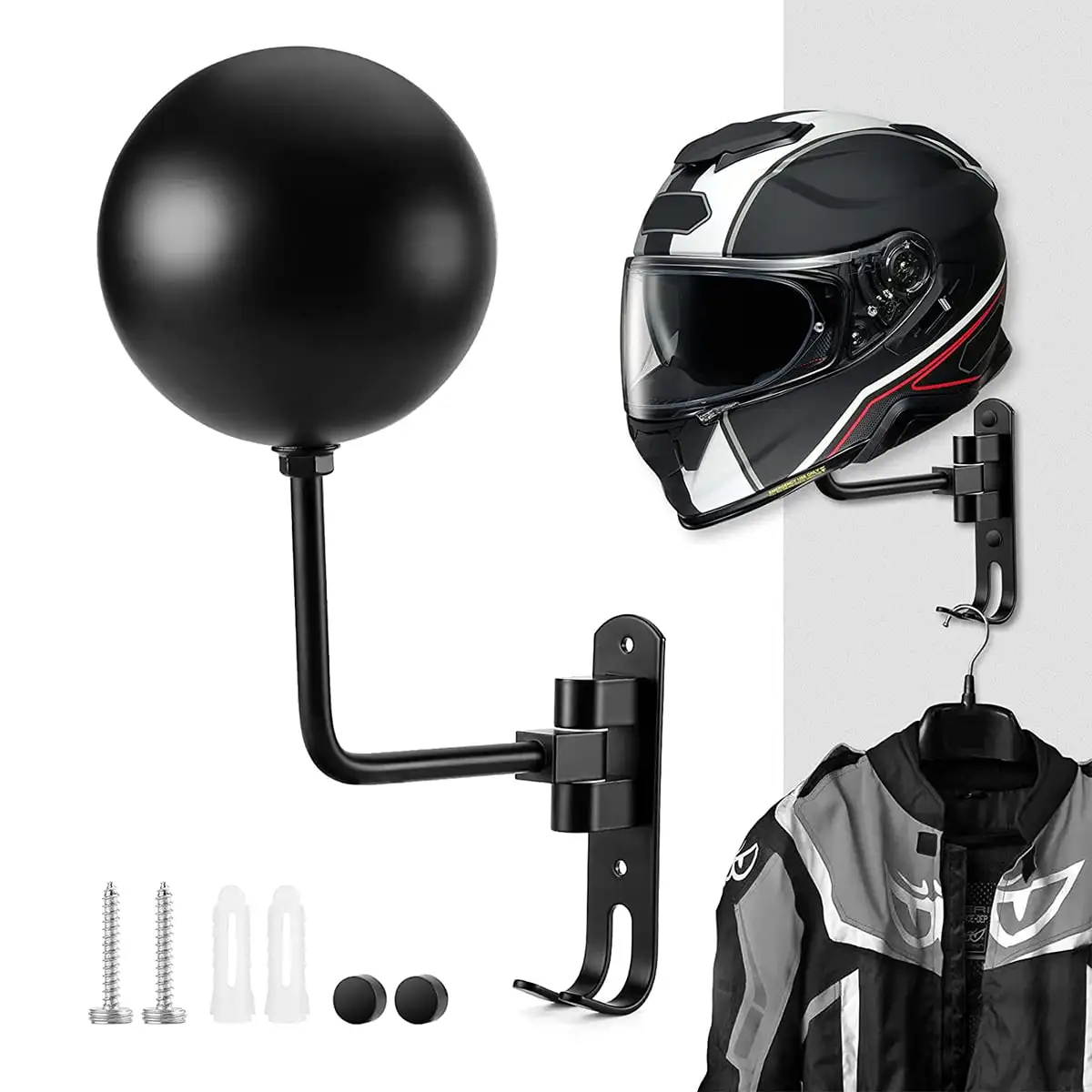 

Fyeme Motorcycle Helmet Rack Wall Mount Stain Steel Helmet Holder 180° Rotation Helmet Hanger with Double Hook Bike Helmet Hold