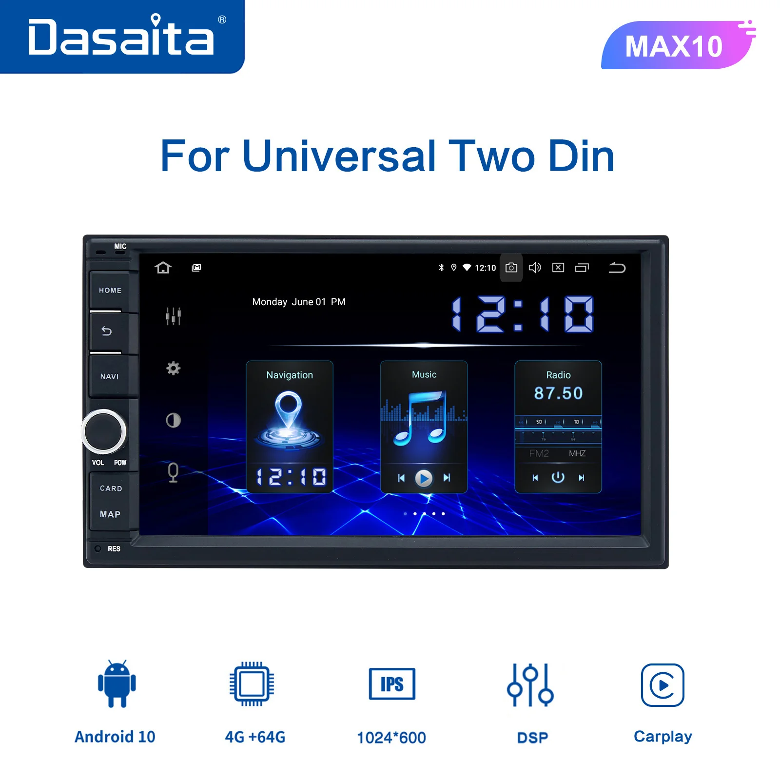 

Dasaita 7“ 2Din Car Radio Two Din for Universal Android Vehicle Stereo Receiver GPS Navigation Head Unit Support DAB DVR OBD DSP