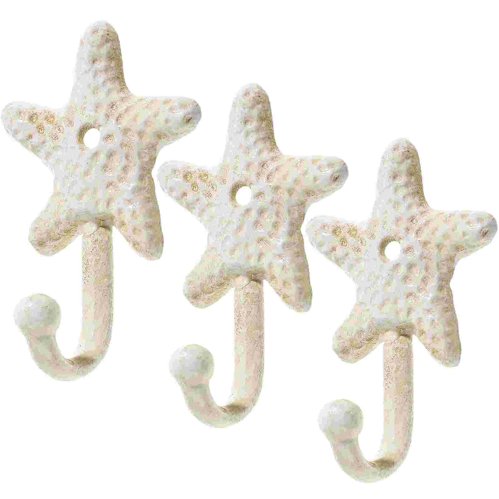 

3 Pcs Decorative Wall Hooks Sea Star Shape Single Prong Hangers Hooks Nautical Style Wall Decorations for Bedroom Kitchen