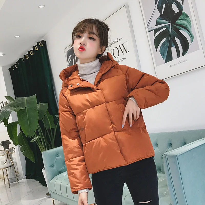 Office Lady Casual Commute Zipper Hooded Parkas Solid Colors Big Pocket Overcoats Korean Fashion Winter Thicken Short Down Coat