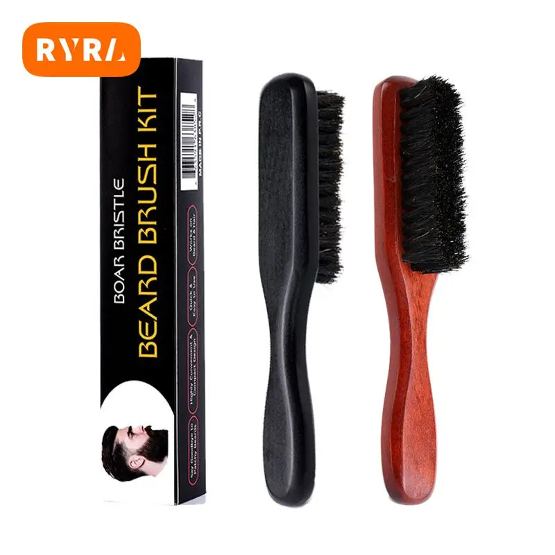 

Men Solid Beech Wood Pure Beard Brush Beard Massage Black Boar Bristle Hair Brush Curved Wooden Men Beard Mustache Brushes