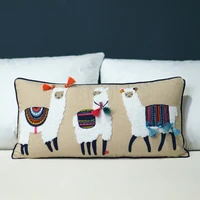 cute alpaca cushion cover beige embroidery pillow case with tassels for sofa couch bed rectangle home decorative 30x60cm