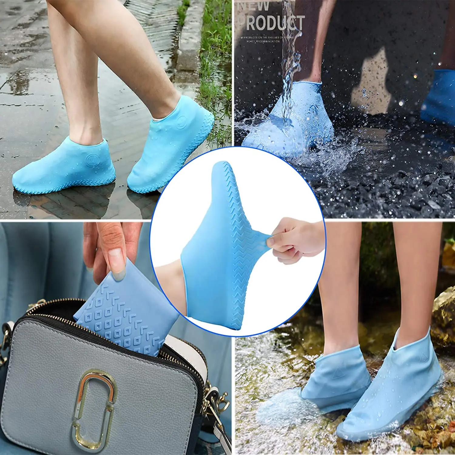 

1Pair Reusable Waterproof Rain Shoes Covers Slip-resistant Rubber Rain Boot Overshoes Outdoor Walking Shoes Accessories Dropship