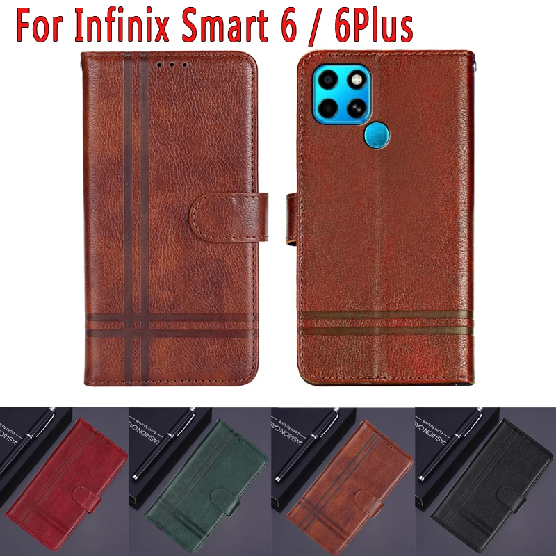 leather cover for infinix smart 6 plus case magnetic card wallet flip phone protective etui book for infinix smart6 plus чехо