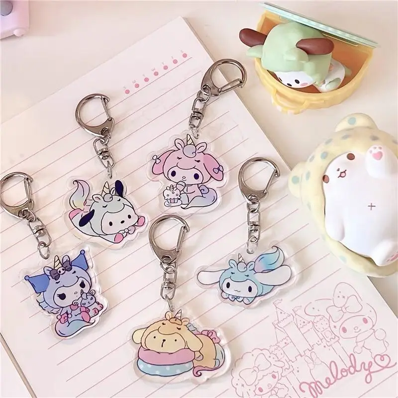 

New Kawaii Sanrio Hello Kitty Kuromi My Melody Keychain Cute Cartoon Acrylic Pendant Car Key Ring Ornaments Jewelry Gifts