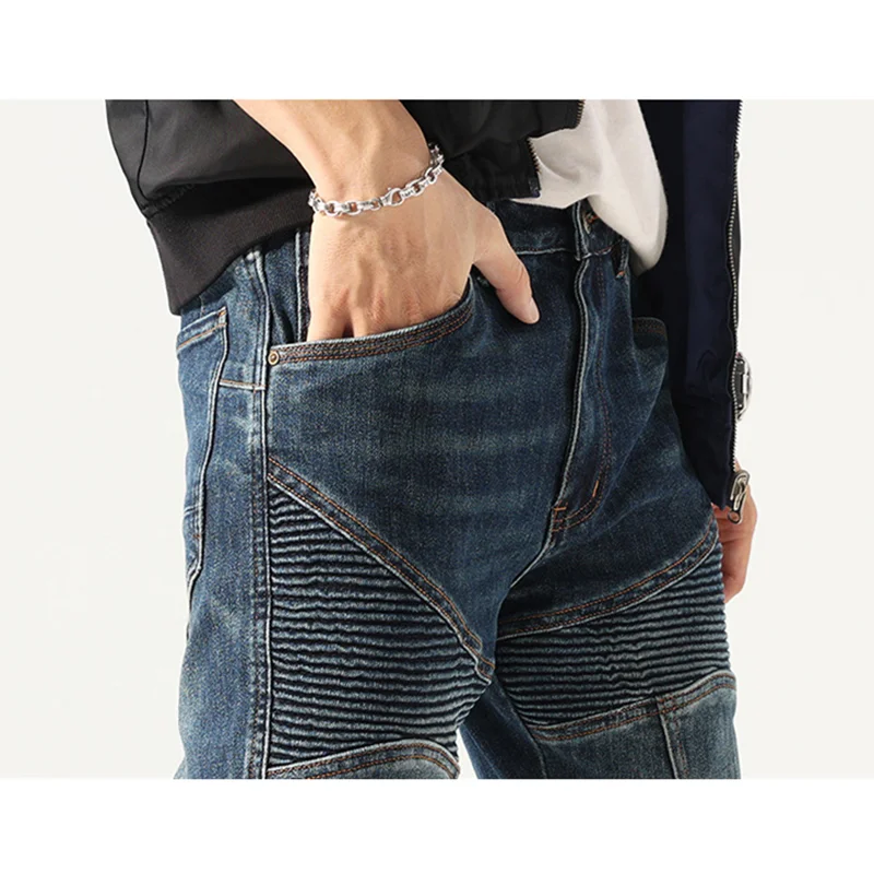 Men Clothing New Pattern Recreational Vintage Blue Jeans Self-cultivation Elastic Force Crus Pedis Street Trousers Autumn Female
