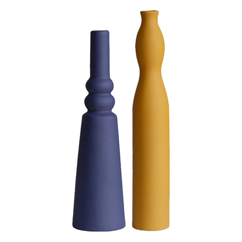 

2 Pcs Morandi Color Frosted Texture Glaze Designer Model Room Ceramic Vase Flower Arrangement Home Decoration