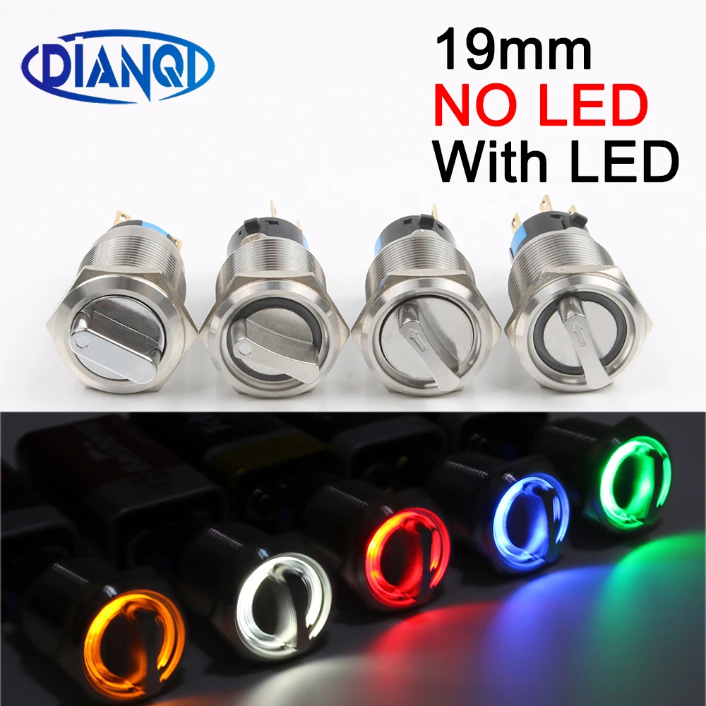 

19mm metal rotary push button brass 2-3 position selector Switch Rotate 2NO2NC/1NO1NC DPST knob switch latching