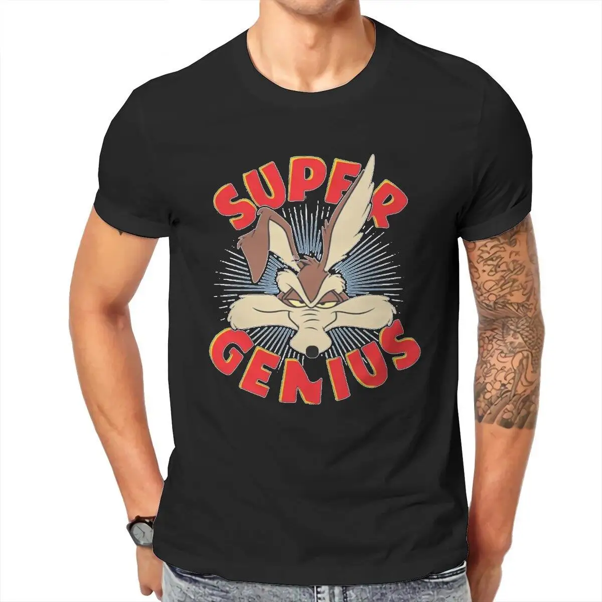 Men's T-Shirts Coyote Super Genius Cartoon Cool Cotton Tees Short Sleeve  T Shirt Round Collar Clothes Gift Idea