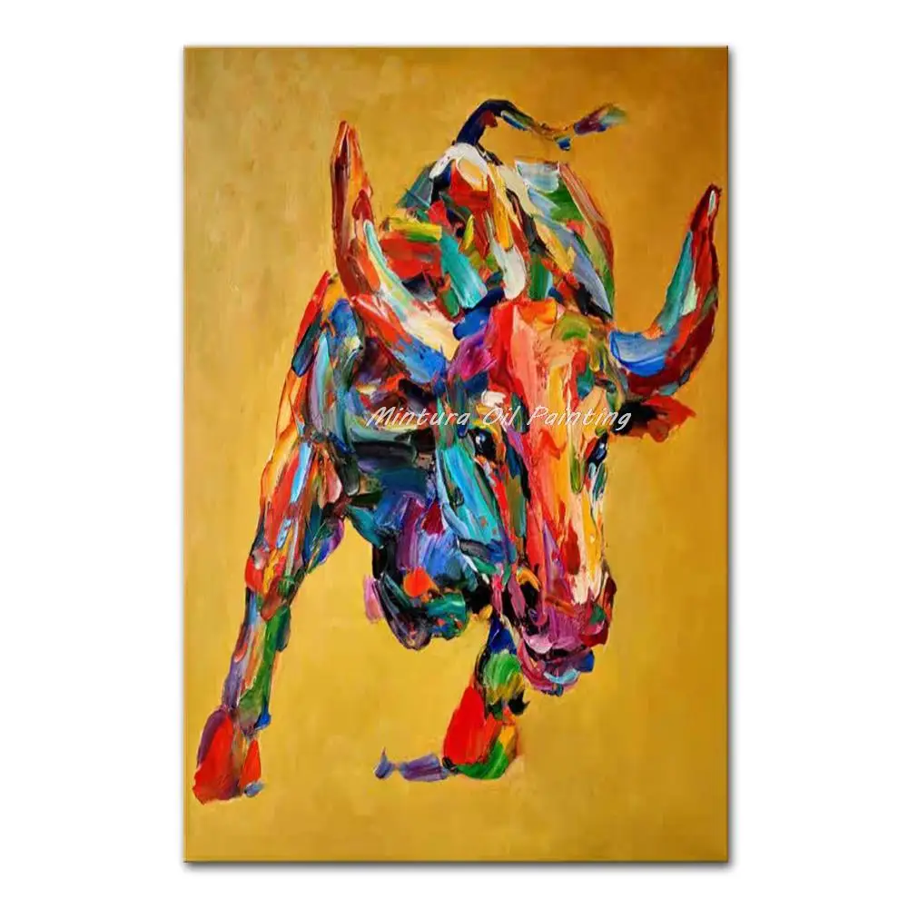 

Mintura Hand Painted Handmade Oil Paintings On Canvas The Strong Cow Wall Art For Living Room Animal Picture Hotel Decor Artwork