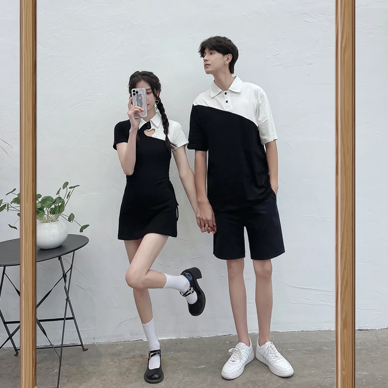 【 9660 # 】 Спайс девушки столкновения цвет поло любовь юбка парный дизайн пары