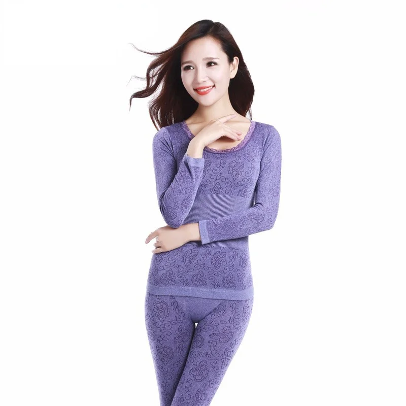 

2021 Lace Thermal Underwear Sexy Ladies Clothes Winter Seamless Antibacterial Warm Intimates Print Long Johns Women Shaped Sets