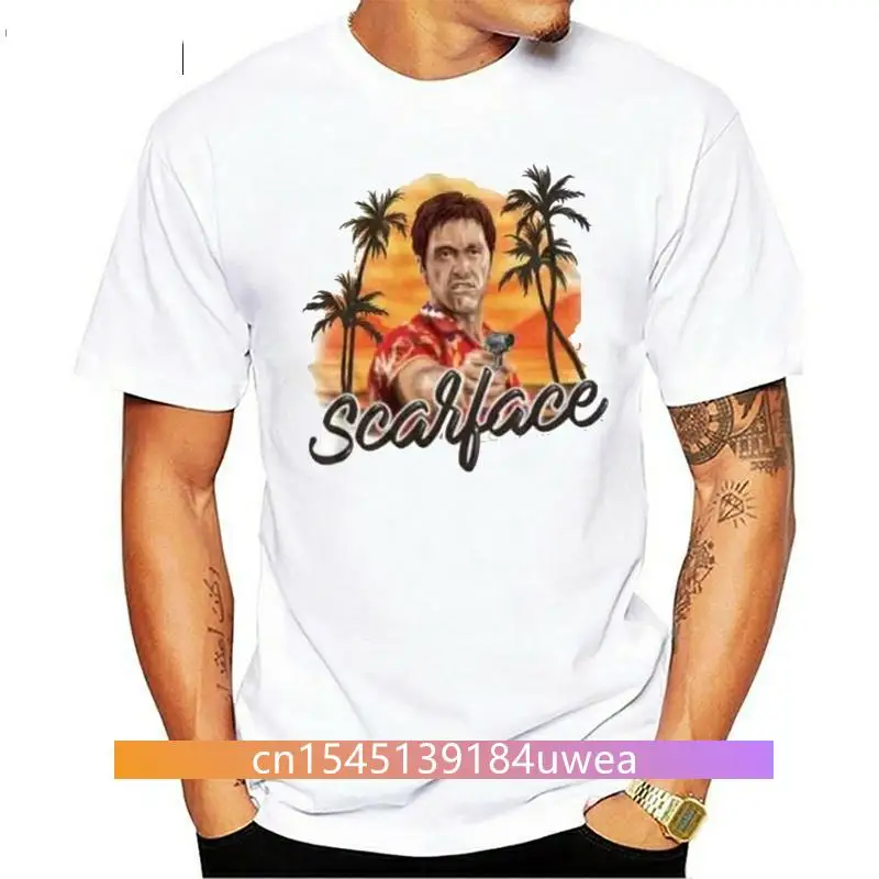 2018 Summer Style Mens Official Scarface Movie Al Pacino T Shirt Airbrush White Cotton Sm 5Xl Plus Size Casual Clothing 013448