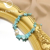 xlentag turquoise natural pearls chain bracelet luxury fine jewelry for womens bracelets fashion charms anniversary giftgb0988