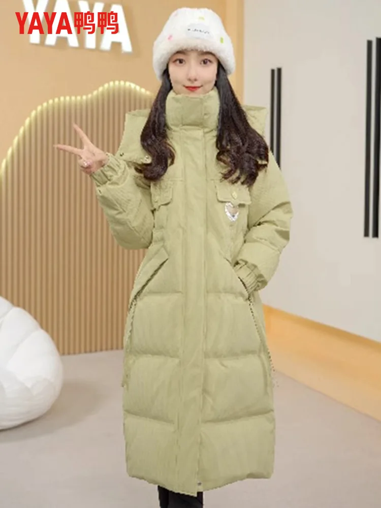 Duck Green Slim fit Long down Jacket 2024 New Winter Korean Sle Hood Warm Women Thickened Outerwear