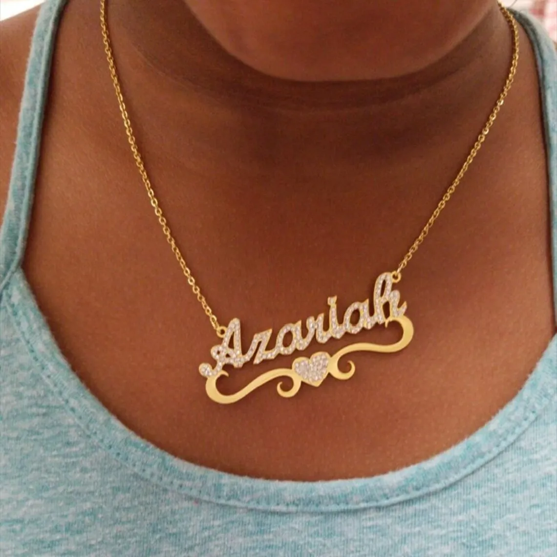 

Custom Name Necklace with Heart, Nameplate Necklace, Gift for Women,Stainless Steel Gold Plated Name Necklace, Dainty Jewelry