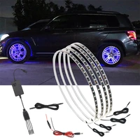 4pcs 120cm led car hub lamp rgb app sound control waterproof flexible neon strip 12v auto wheel ring decorative atmosphere light