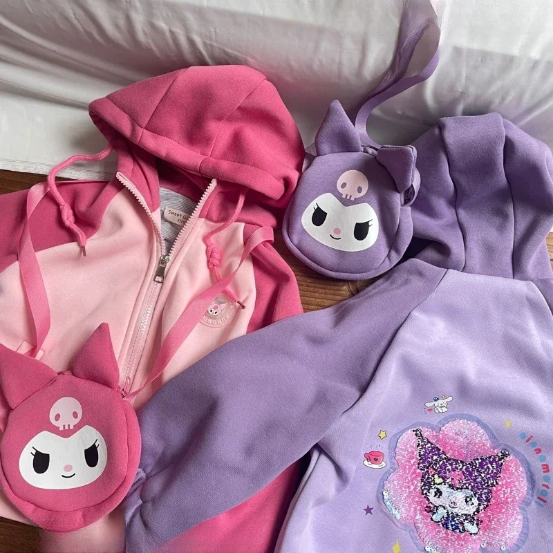

Kawaii Sanrio Anime Kuromi Winter Style Children Coa Cute Cartoon Fashion Sequins Zipper Hoodie Clothing Gift for Girls