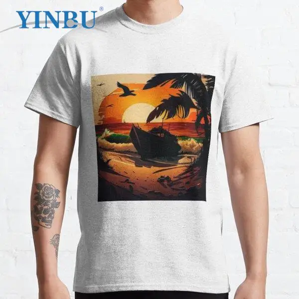 

Sunset Bliss at the Beach print t shirts High quality Graphic Tee