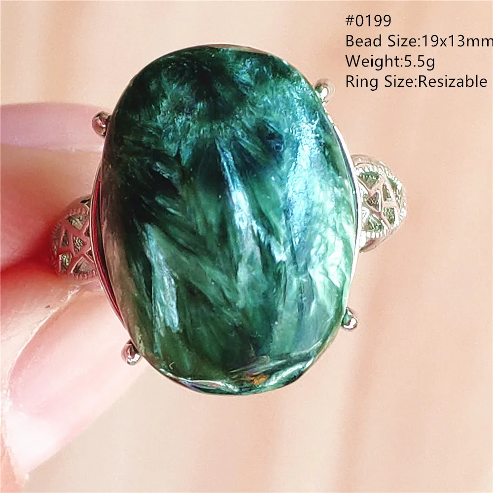 

Natural Green Seraphinite Adjustable Ring Stone Women Men Clinochlore Oval Seraphinite Ring Fashion 925 Sterling Silver AAAAAA