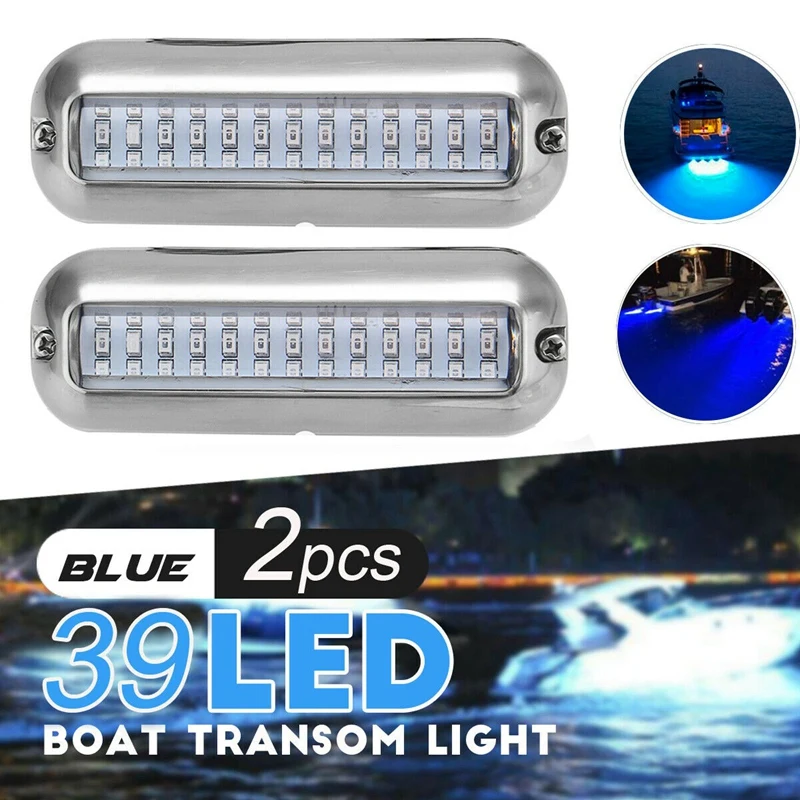 

1 Pair Universal 4.7 Inch 316SS Cover 39 LED Underwater Pontoon Boat Transom Fishing Light (Blue)