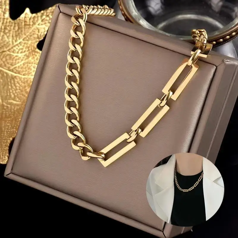 

Bold Chunky Cuban Chain Necklaces for Women Men Paperclip Rectangle Links Necklace Cool Punk Girls Neck Collar