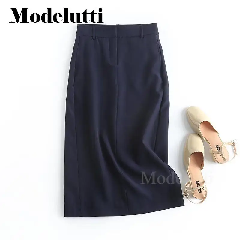 

Modelutti 2023 Women New Spring Summer Fashion High Waist Midi Skirt Simple Solid Slim Casual Versatile Bottoms Female Chic