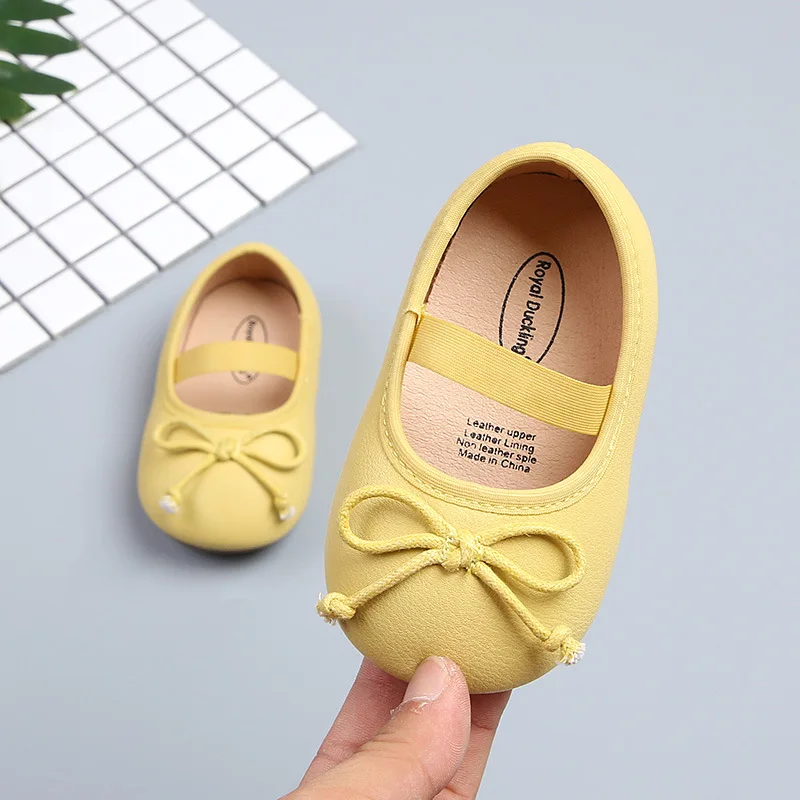 Spring Autumn New Girls Toddler Shoes Bow Tie Rubber Soft Soles Simple Monochrome Princess