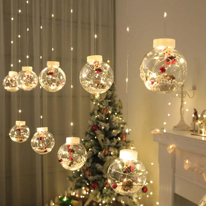 

LED Curtain String Light Santa Claus Wishing Ball Lamp Christmas Decorations 2022 Navidad Noel Christmas Tree Ornaments New Year