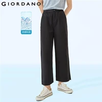 giordano women pants high tech cooling wide leg pants half elastic waist zip fly soild color pants 05422322