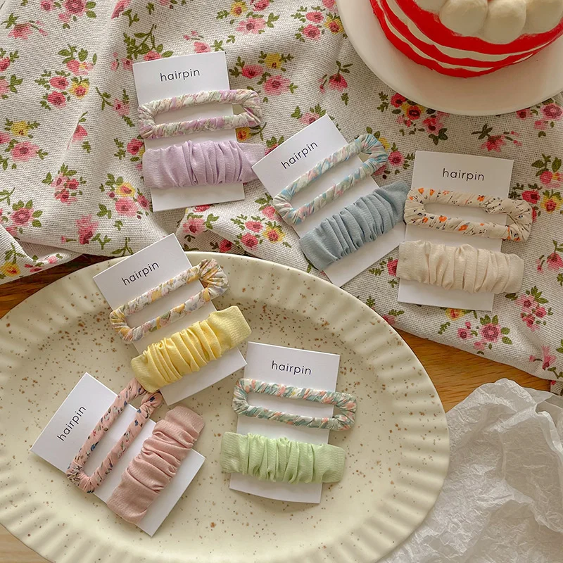

2Pcs/Set Korean Fabric Small Floral Hair Clip for Girls 2023 Trend Summer Sweet Cute Bang Side Clip Headwear Hair Accessories
