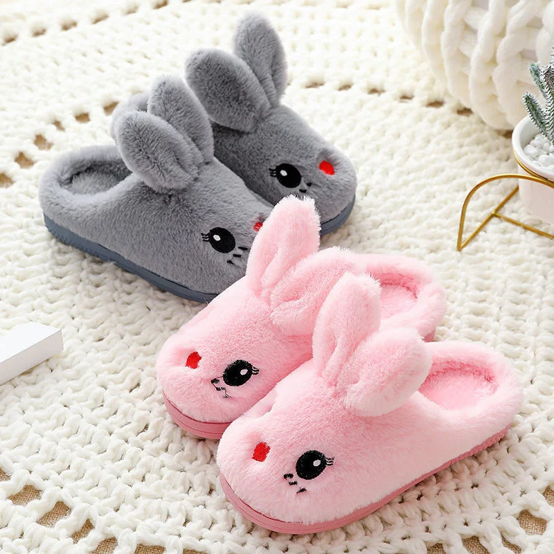 

Детские хлопковые тапочки, теплая детская зимняя домашняя обувь с милым кроликом и мультяшным рисунком, пушистая обувь для маленьких девочек с мягкой подошвой