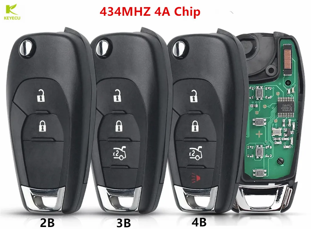 KEYECU Replacement Remote Flip Key FOB 433.92MHz With 4A Chip 2/3/4 Buttons For Chevrolet Cruze Spark Sonic Tracker Onix RS