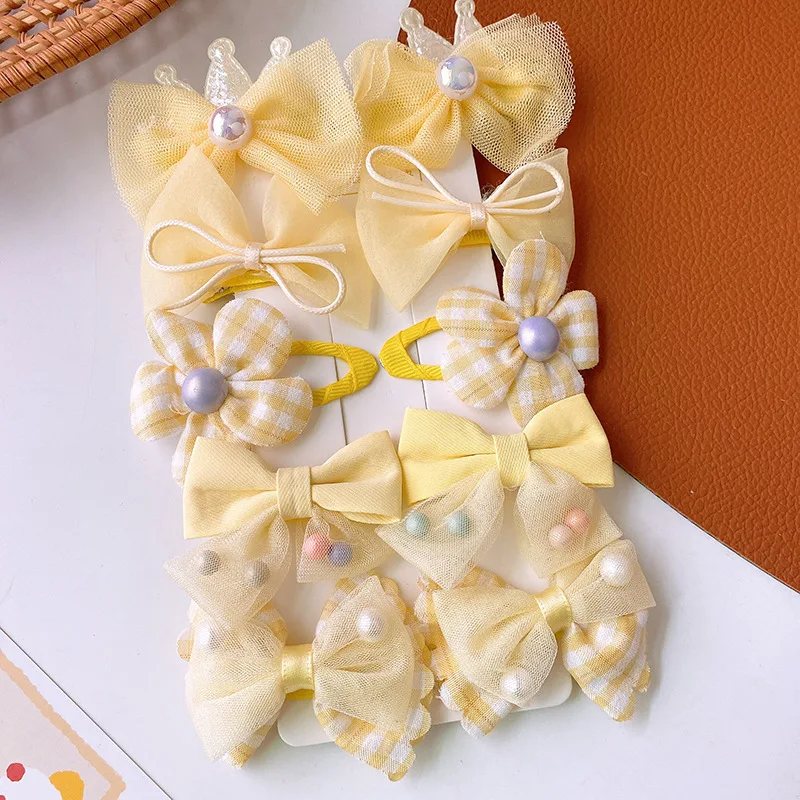 10 шт. милые тканевые сетчатые заколки для волос с бантом Цветочные универсальные