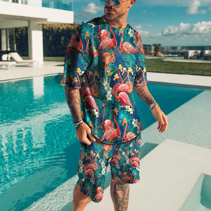 

Men's T-shirt Shorts + Short Sleeves 2-Piece Hip Hop Smiley Harajuku 3D Printing Pattern Men's Suit Oversized Beautiful Shirt