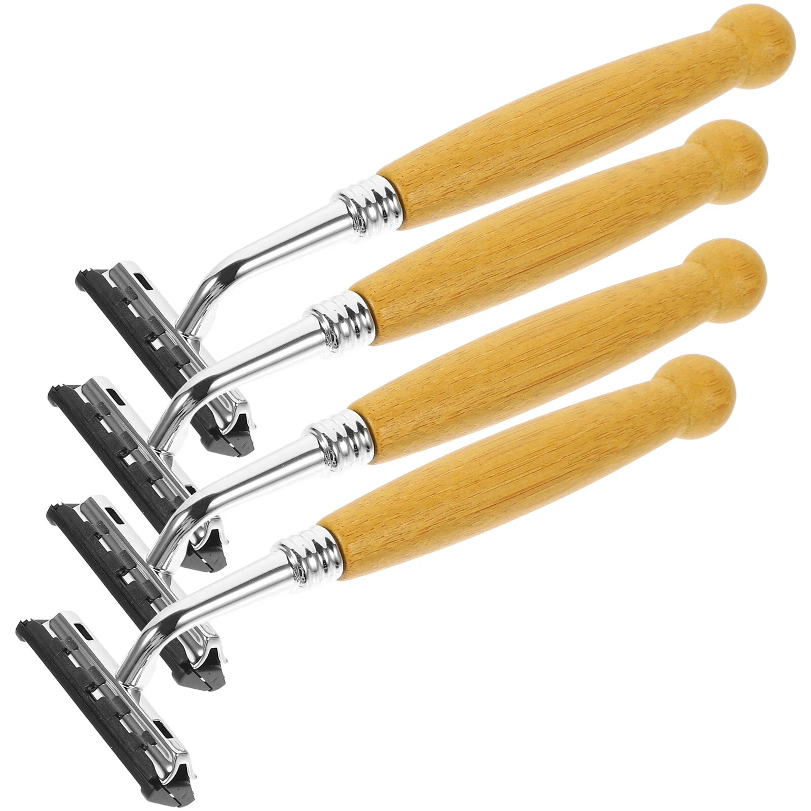 

4 шт., безопасные бритвенные лезвия из нержавеющей стали с бамбуковой ручкой
